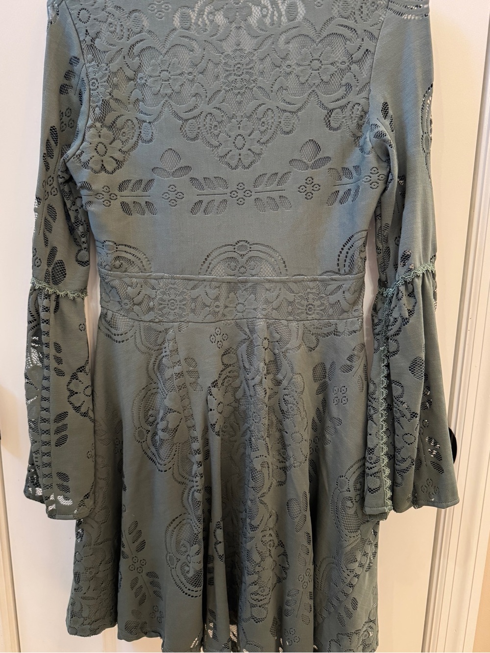 Alya Sage Lace Bell Sleeve A-Line Dress - Picture 2 of 5